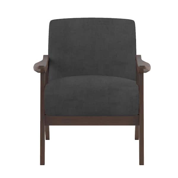 EVERGLADE HOME Lonita Dark Gray Velvet Upholstered Solid Wood Walnut Finish Accent Chair