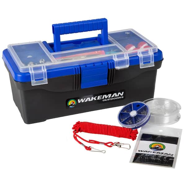 Wakeman Outdoors Bold Blue Fishing Single Tray Tackle Box Tackle Kit (55-Pieces)
