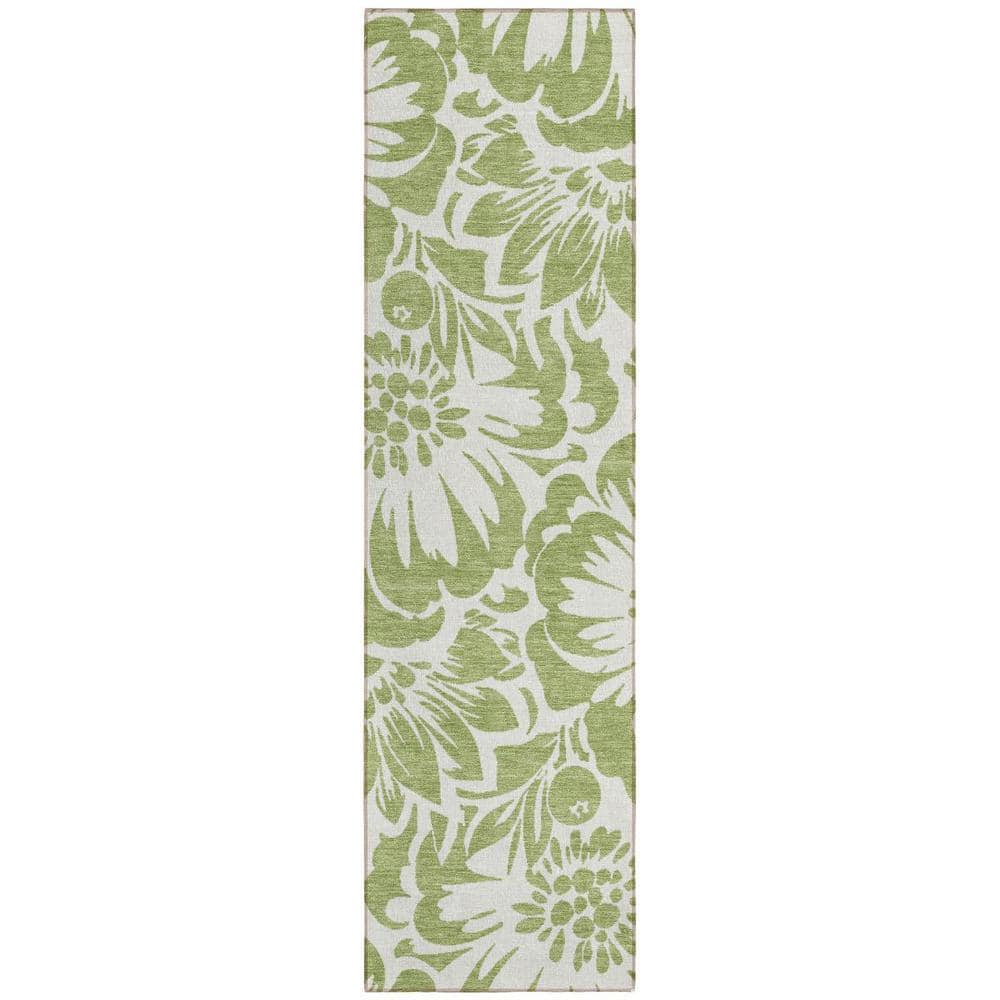 Green and Ivory 2 ft. x 8 ft. Woven Floral Runner Indoor/Outdoor Area Rug price history on PriceWatchPro