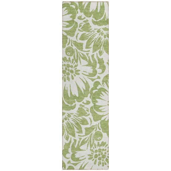 2' X 8' Ivory Green and Orange Palm Leaf Stain Resistant Indoor Outdoor Runner Rug 2' X 8' Ivory Green and Orange Palm Leaf Stain Resistant Indoor Outdoor Runner Rug