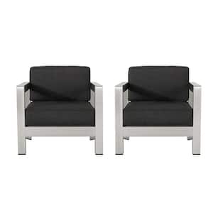 Aviara Silver Arm Aluminum Outdoor Patio Club Lounge Chairs with Grey Cushion (2-Pack)