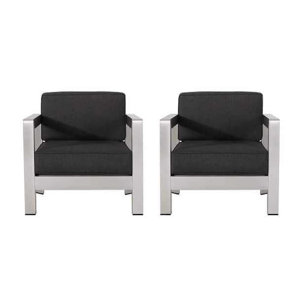 Noble House Aviara Silver Arm Aluminum Outdoor Patio Club Lounge Chairs with Grey Cushion 2 Pack 67250 The Home Depot