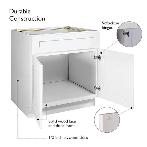 Design House Brookings Plywood Ready to Assemble Shaker 33x34.5x24 in. 2-Door Base Kitchen Cabinet Sink in White