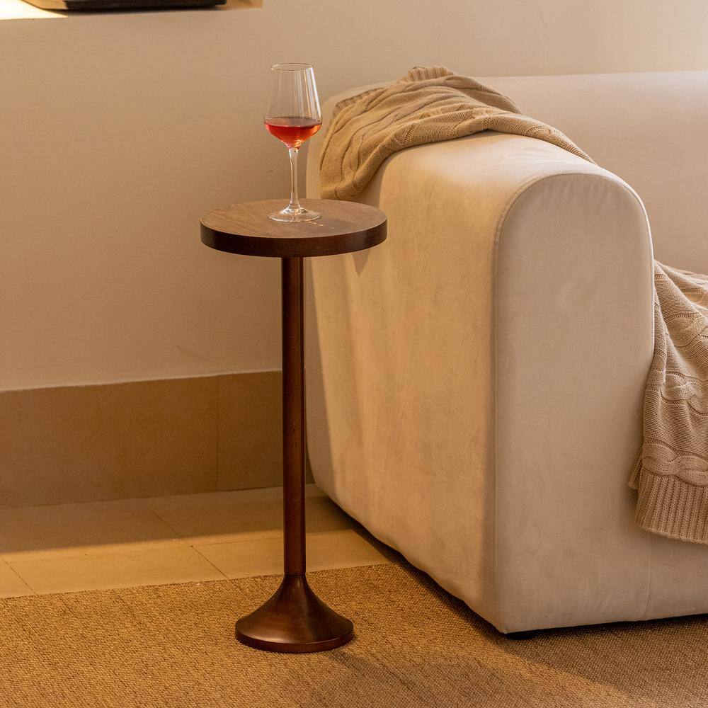 Modern 10.3 in, Light Espresso Small Pedestal Wood End Table - thumbnail 8