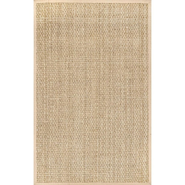 nuLOOM Hesse Checker Weave Seagrass Natural Doormat 3 ft. x 5 ft. Indoor/Outdoor Patio Area Rug