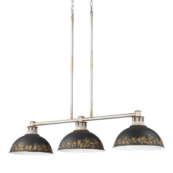Kinsley 3-Light Aged Galvanized Steel and Antique Black Iron Linear Pendant Light
