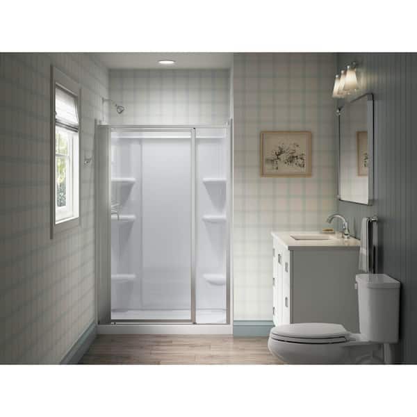 Attend 48 in. W x 69 in. H Pivot Framed Shower Door in Bright Silver