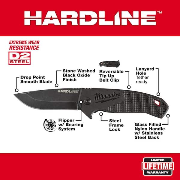 3 in. Hardline D2 Steel Smooth Blade Pocket Folding Knife with Compact Jobsite Knife Sharpener (2-Piece)