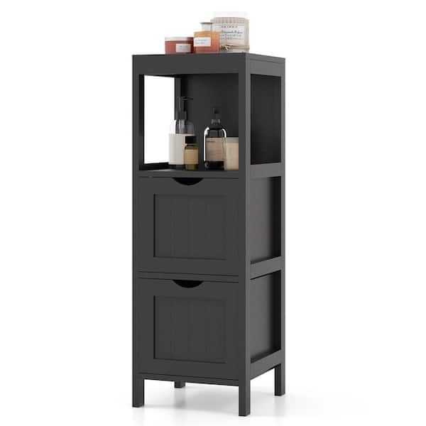 Costway 12 in. W x 12 in. D x 35 in. H Black MDF Freestanding Linen Cabinet with 2 Removable-Drawers
