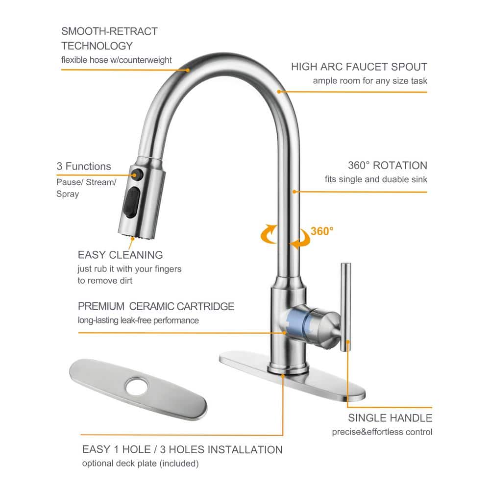 Brushed Nickel Single Handle Pull Down Kitchen Faucet