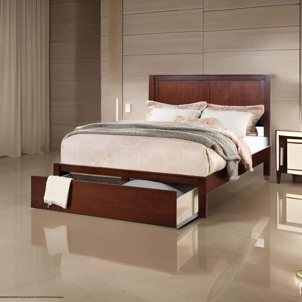 Benjara Kali Cherry Brown Wood Frame California King Size Platform