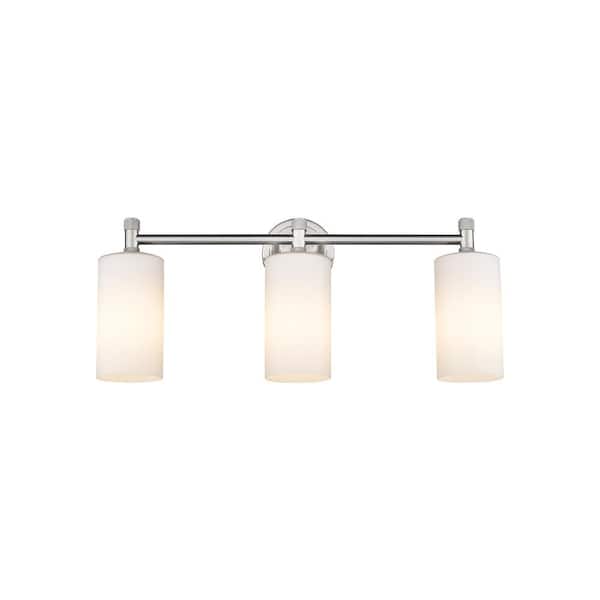 Innovations Crown Point 23.88 in. 3-Light Satin Nickel Vanity Light with Glass Shade