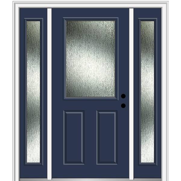 MMI Door Rain Glass 64.5 in. x 81.75 in. Left-Hand Inswing 1/2 Lite 2-Panel Painted Naval Prehung Front Door on 4-9/16 in. Frame