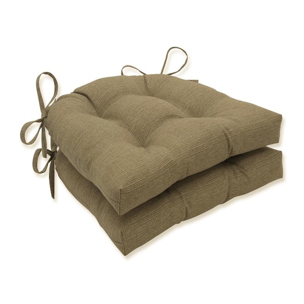 Pillow Perfect Solid 17.5 in. x 17 in. Outdoor Dining Chair Cushion in Tan (Set of 2)