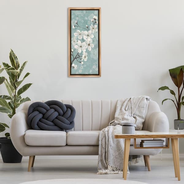 Cherry Blossoms on Green by Janet Tava Brown Floater Frame Nature Graphic Art Print 31 in. x 15 in.