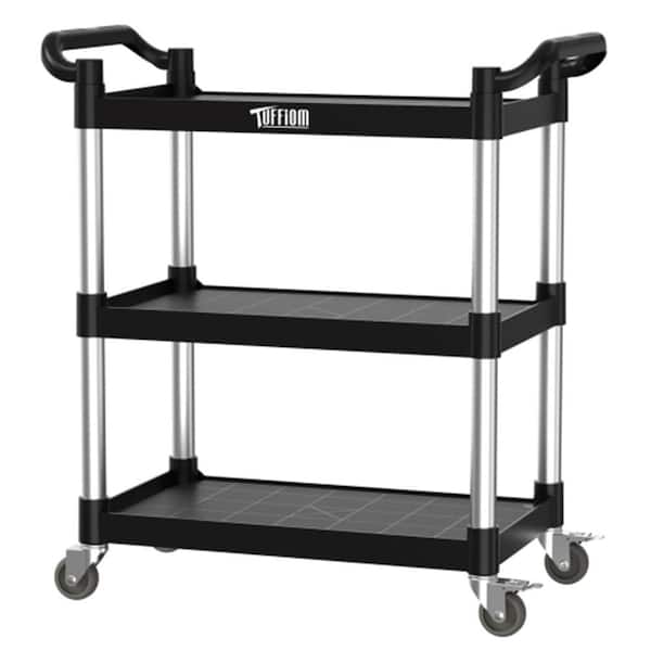 3 Tier Medium 390 lbs. Capacity Plastic Utility Cart with Wheels Black