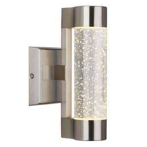 Ansel Stainless Steel Modern Bubble Glass Integrated LED Outdoor Hardwired Garage and Porch Light Cylinder Sconce