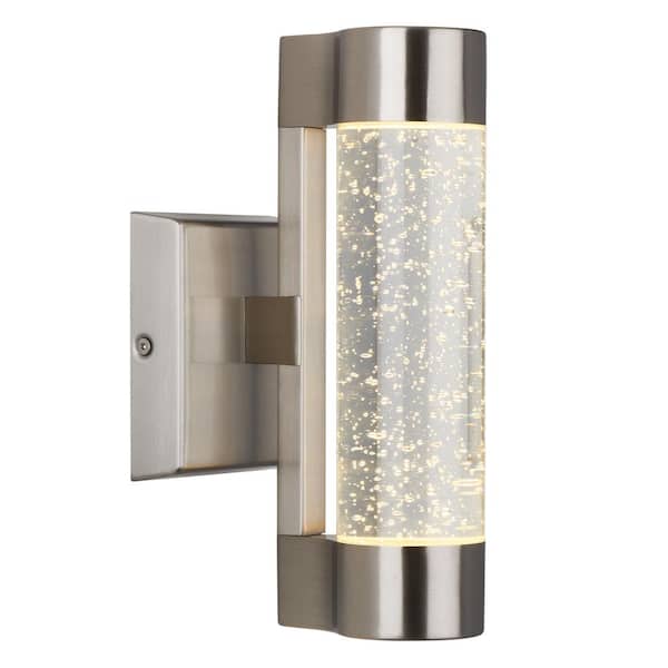 Home Decorators Collection Ansel Stainless Steel Modern Bubble Glass Integrated LED Outdoor Hardwired Garage and Porch Light Cylinder Sconce
