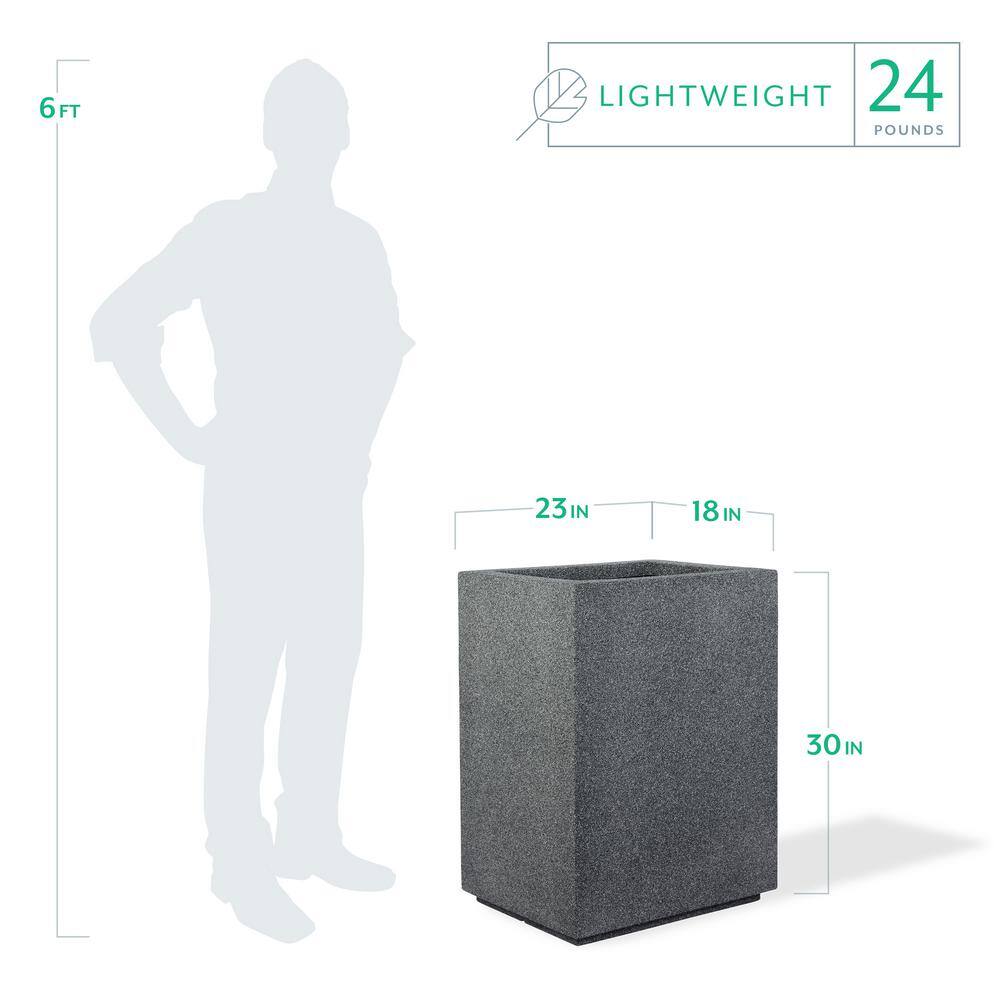 Gray Granite Tall Rectangular Modern Outdoor Planter, 18" L x 23" W x 30" H