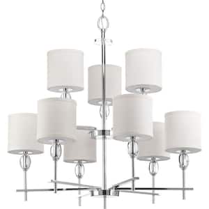 Status Collection 9-Light Polished Chrome Off-White Textured Linen Shade Coastal Chandelier Light