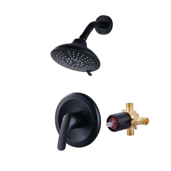 Single Handle 5-Spray Shower Faucet 1.8 GPM Brass Pressure Balance Rough-In Valve Included in Matte Black