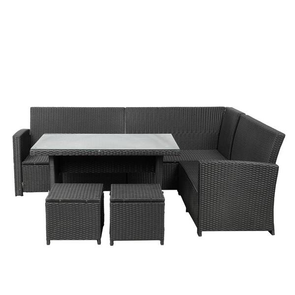 Wateday Black 6Piece Wicker Patio Conversation Set with Dark Gray