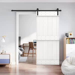 Mini X 30 in. x 84 in. White Stained DIY Knotty Pine Wood Interior Sliding Barn Door With Hardware Kit
