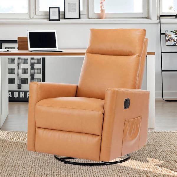 WONDER COMFORT Brown Faux Leather 360° Swivel Recliner Chair Nursery Massage Glider Rocking Chair for Aldult with Extra Large Footrest