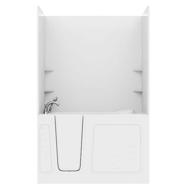 Nova Heated Series 30 in. x 59 in. Left Side Drain Soaking Bathtub in White with Matching Smooth Shower Wall Kit