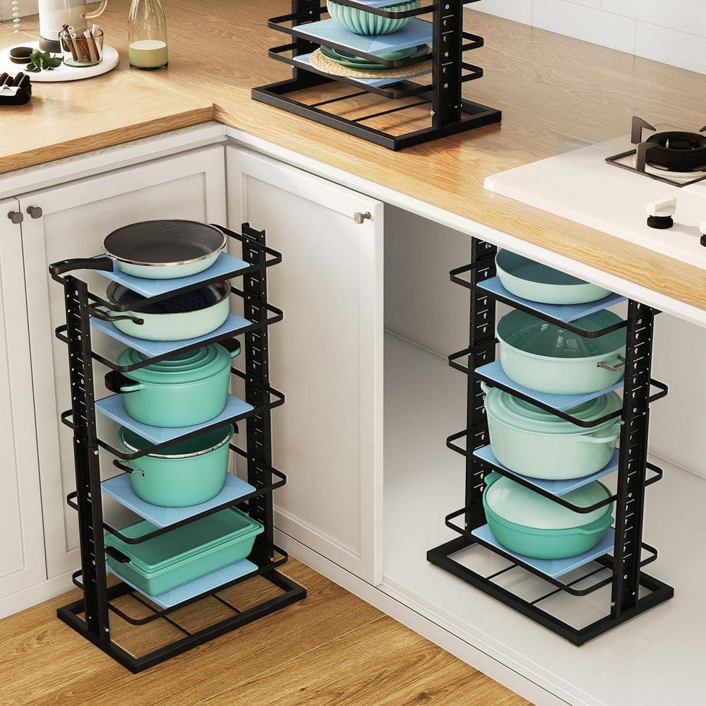 Wudkey Black Under Cabinet Pots and Pans Organizer, 6-Tier Heavy Duty ...