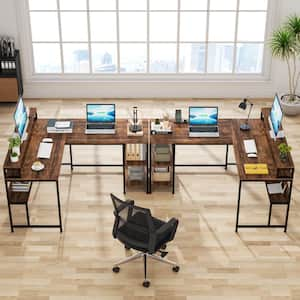 Perry 59 in. L-Shaped Rustic Brown Wood Computer Desk with Storage Shelves