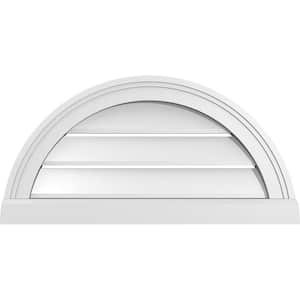 24 in. x 12 in. Half Round Surface Mount PVC Gable Vent: Functional with Brickmould Sill Frame