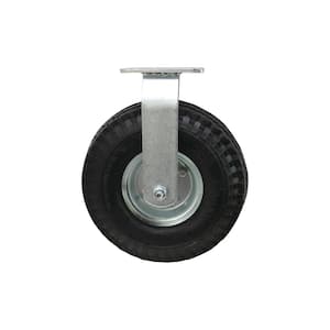 10 in. Black Rubber and Steel Pneumatic Rigid Plate Caster with 350 lb. Load Rating