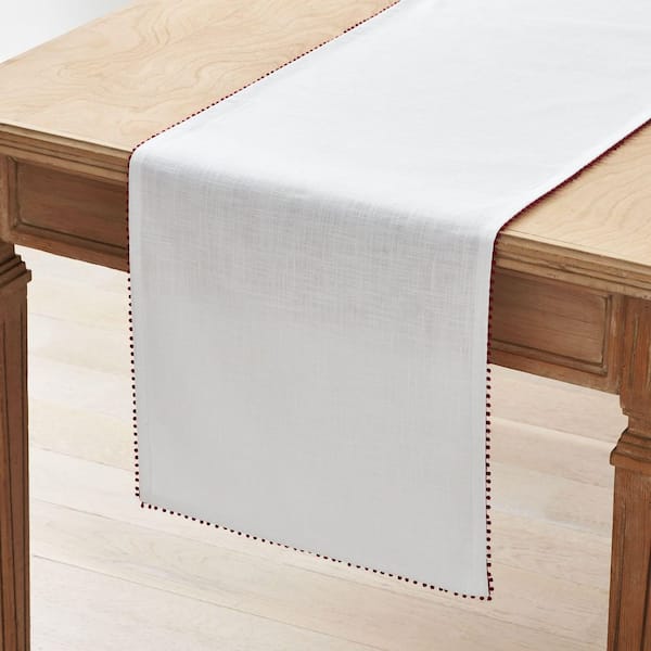 Company Cotton Pom Fringe 16 in. W x 108 in. L Red Seasonal Cotton Table Runner