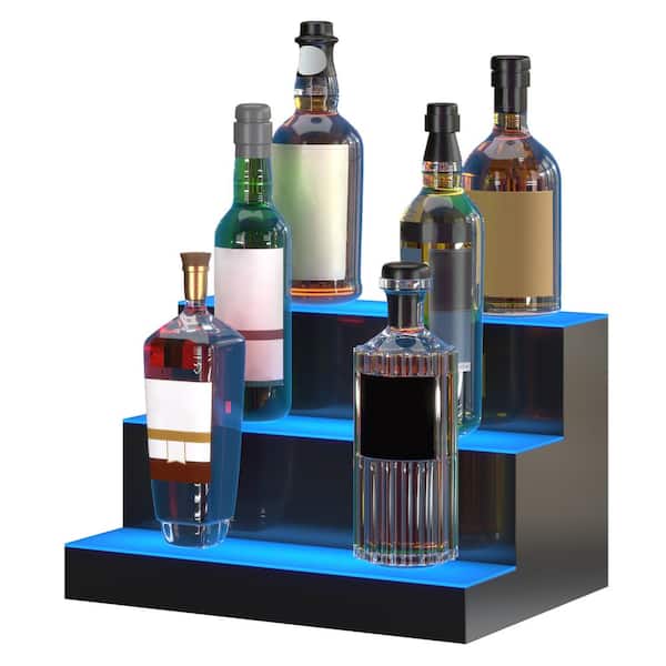 VEVOR 12-Bottles Lighted Liquor Bottle Display 16 in. Lighting Shelf 7-Static Colors Acrylic Wine Rack