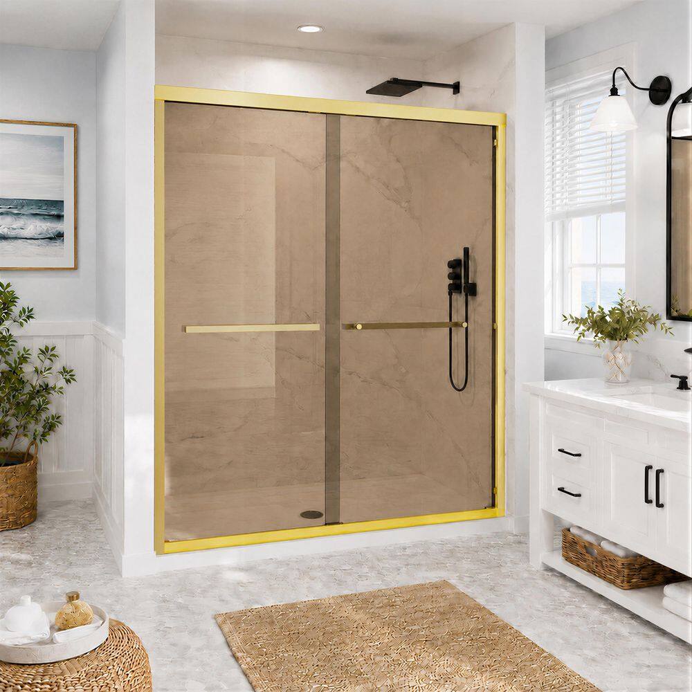 44 in. - 48 in. W x 72 in. H Double Sliding Framed Shower Door in Brushed Gold with Tinted Glass price history on PriceWatchPro
