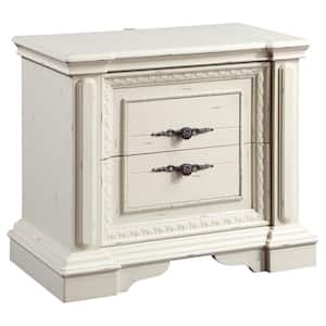 Evelyn Antique White 2-Drawer Nightstand with USB Ports