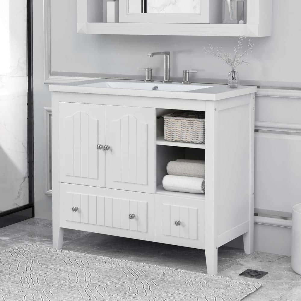 36 in. W x 18 in. D x 32 in. H Single Sink Freestanding Bath Vanity in Whit