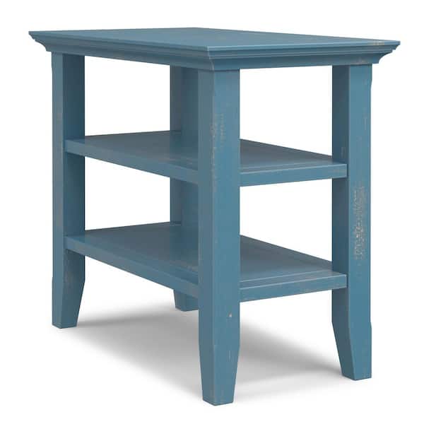 Acadian 14 in. Rectangle Solid Wood Transitional Narrow Side Table in Distressed Coastal Blue
