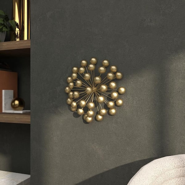 12 in. x 12 in. Metal Gold Starburst Wall Decor with Orb Detailing