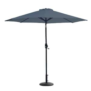 SUNSHADOW 9 ft. Tilt and Crank Patio Market Table Umbrella with Round Resin Base, Gray