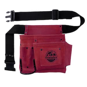 5-Pocket Nail and Tool Pouch with Burgundy Suede Leather Belt
