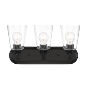 Zane 19 in. 3-Light Matte Black Industrial Bathroom Vanity Light with Clear Seedy Glass Shades