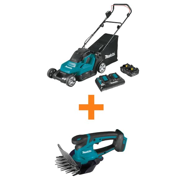 Makita 18V X2 (36V) LXT Cordless 17 in. Residential Lawn Mower Kit (5.0Ah) with 18V LXT Grass Shear, Tool Only