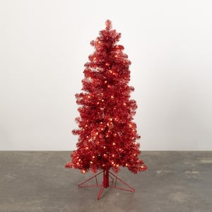 4 ft. Red Prelit Tinsel Artificial Christmas Tree