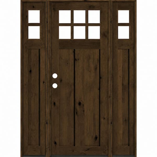 64 in. x 96 in. Knotty Alder Right-Hand/Inswing 6 Lite Beveled Clear Glass Espresso Stain Wood Prehung Front Door w/DSL