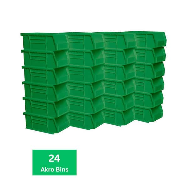Akro-Mils 30220 Plastic Stackable Storage Bins, 7 in. x 4 in. x 3 in. Green, 24-pack