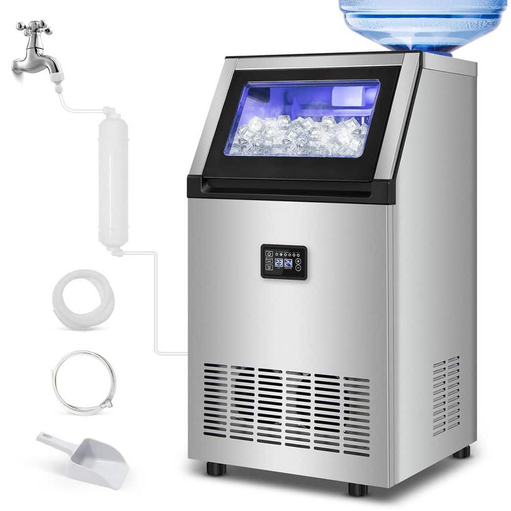 16.93 in.200 lb./Day Freestanding Icemaker in Stainless Steel with Full-Size Cube Production for Homebar & Entertainment
