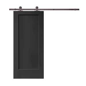 36 in. x 80 in. Black Stained Composite MDF 1-Panel Interior Sliding Barn Door with Hardware Kit