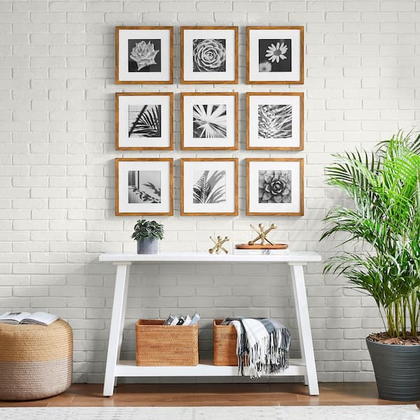 12 in. x 12 in. Matted to 8 in. x 8 in. Walnut Gallery Wall Picture Frame (Set of 9)